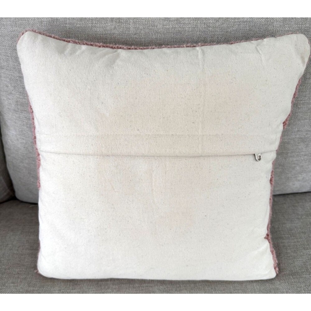 Pink Hooked Wool Pillow Cover Good Vibrations 18" Square - Picture 5 of 11